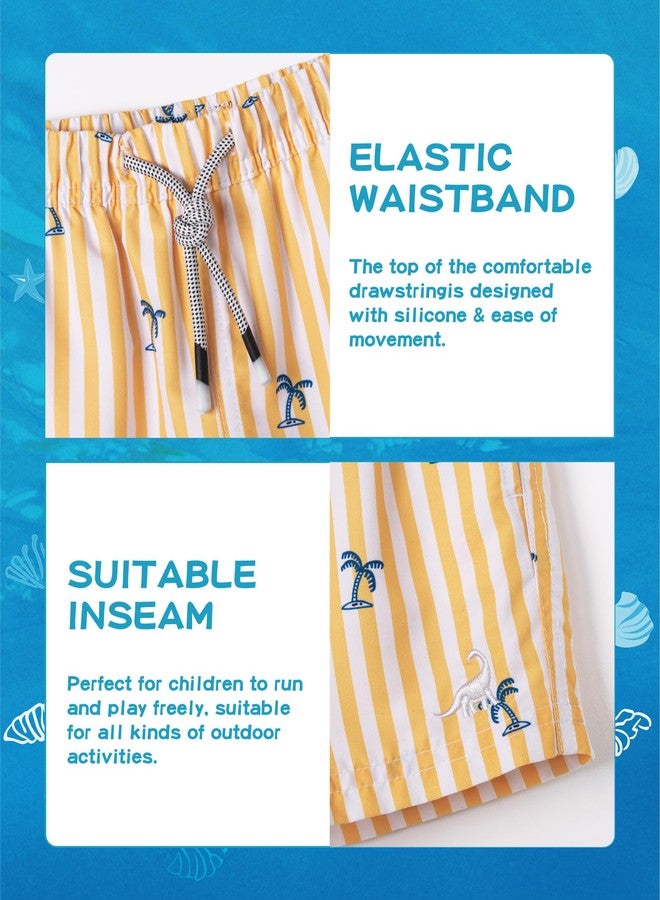 SURF CUZ Boys Swim Trunks Swimsuit for Toddler Boy Bathing Suits Quick Dry Kids Board Shorts UPF 50+ Mesh Swim Shorts Yellow Stripe Palm 7 Years - Image 4